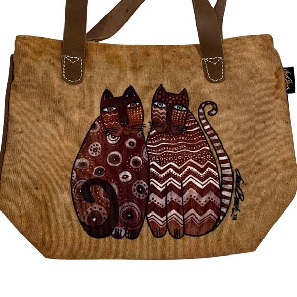 Laurel Burch Canvas small Tote Bag With Cat Design artsy artist - Picture 3 of 11